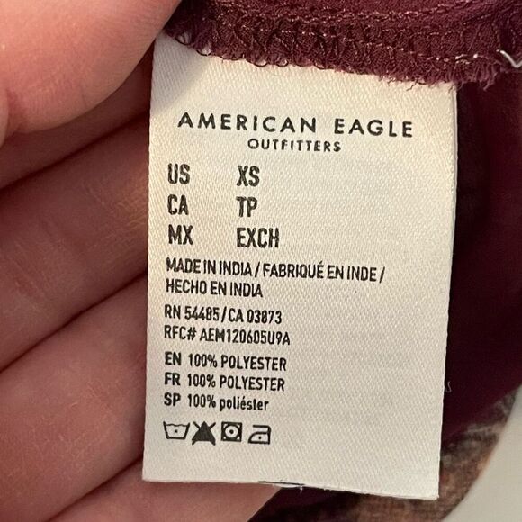 American Eagle Plum Mesh Boho Cropped Puff Sleeve Blouse Size XS - Picture 5 of 9